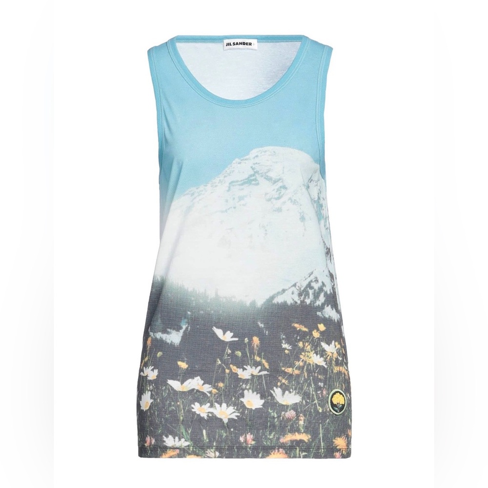 Jil Sander Blue and White Mountain Floral Tank Top